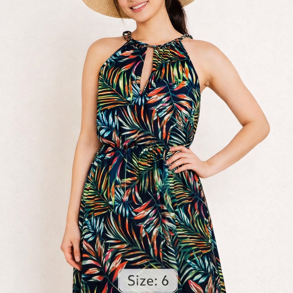 APRICOT Woman’s Size Small (6)Tropical Print Halter Maxi Dress